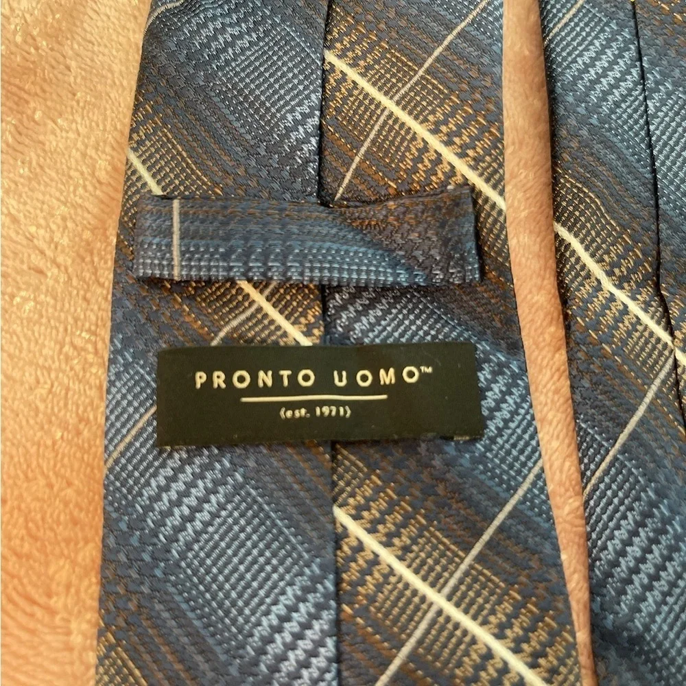 Pronto Uomo Blue and Brown Plaid Tie